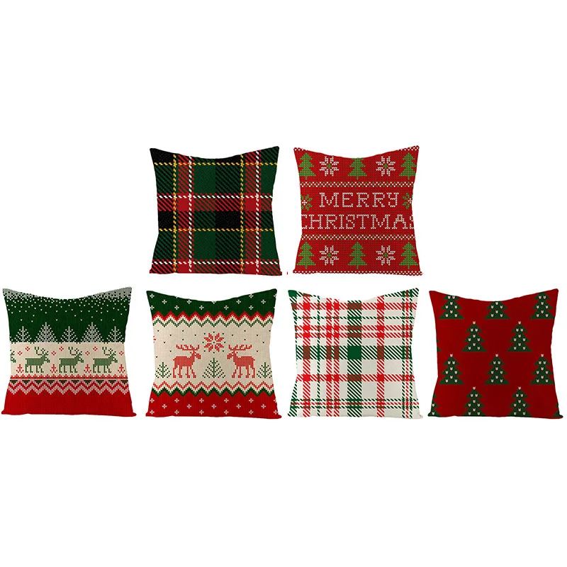

Square Decorative Cushion Cover Retro Christmas Comfortable Linen Pillowcase