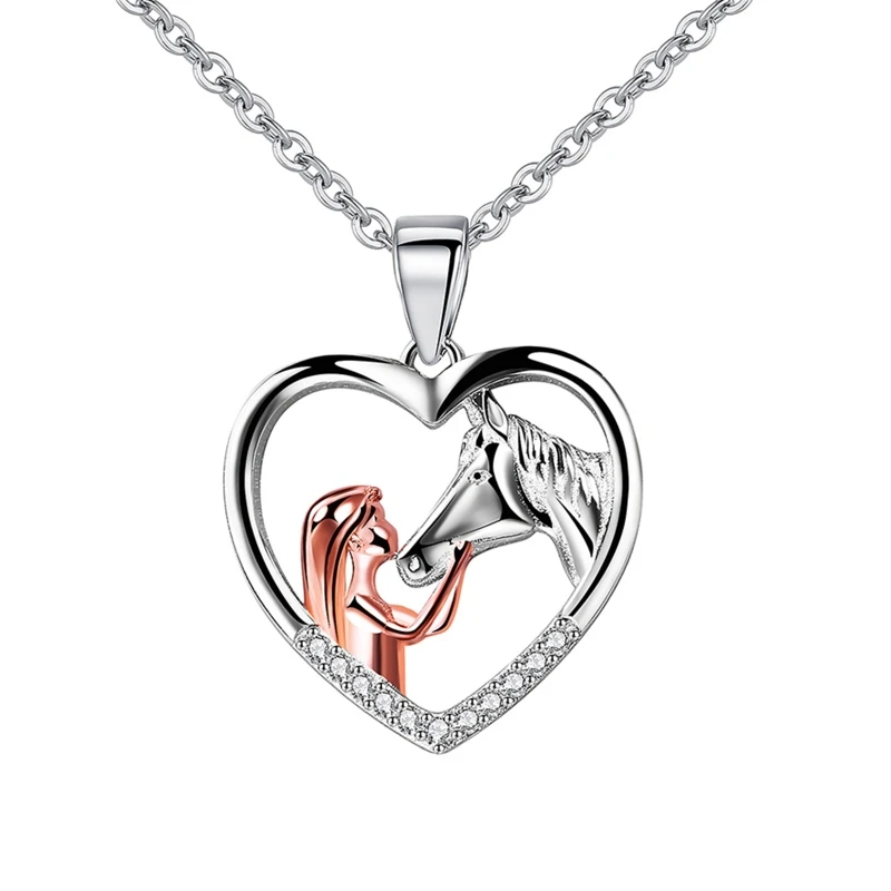 Изящное ожерелье в форме сердца с цирконием и лошадью для девочек ювелирное