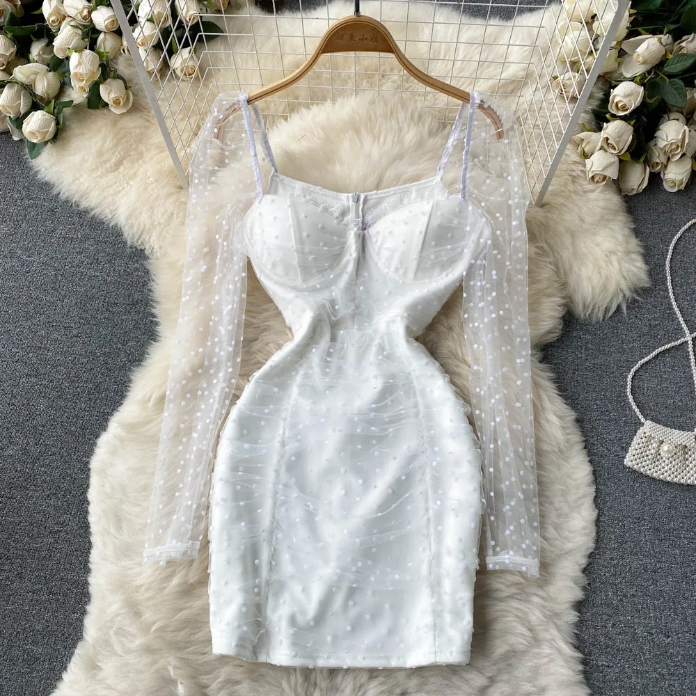 

French First Love Sweet Gauze Bubble Sleeve Dress Slim Woman Super Fairy Temperament Hip Wrap Dress