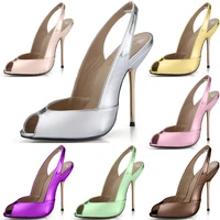 chmile chau patent sexy women party pumps peep toe stiletto iron high heel slingback ladies shoe escarpins talons femmes 3845 g