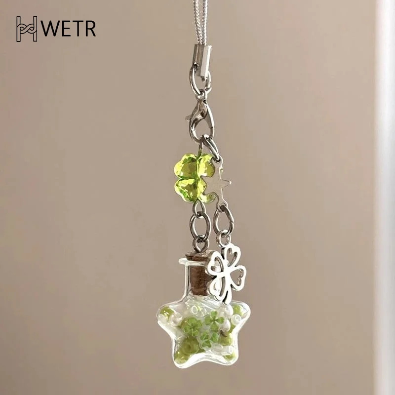 Фото Очаровательная мода Lucky Four Leaf Clovers Бутылка желаний Подвеска для телефона из бисера Модный орнамент Брелок для мобильного телефона Ремешок Ремешок №3