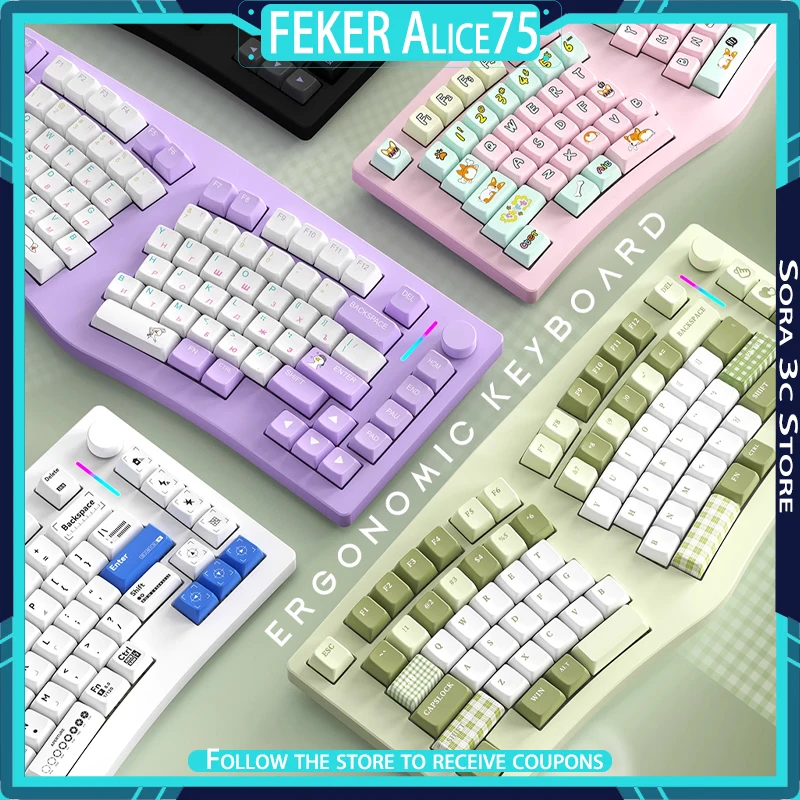 Фото Беспроводная механическая клавиатура Custom FEKER Alice75 из алюминиевого сплава, Bluetooth, три режима подключения, эргономичная, 3-режимная °   Игровая офисная клавиатура Slope Gaming №4