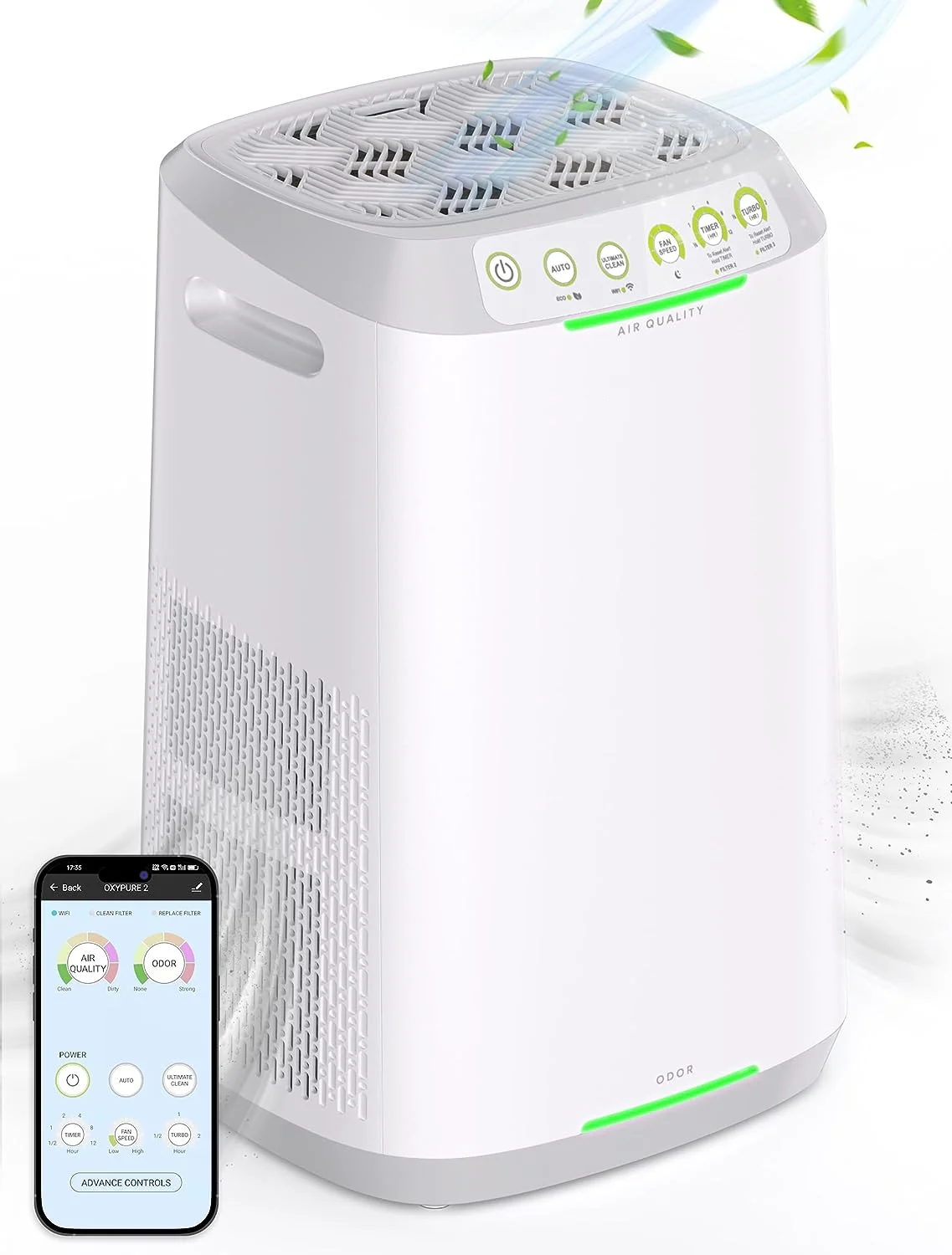 

ZERO E500 Smart Air Purifier, ZERO Waste & ZERO Filter Replacements Large Area up to 1082 Sq Ft, Captures 100% of Particle P