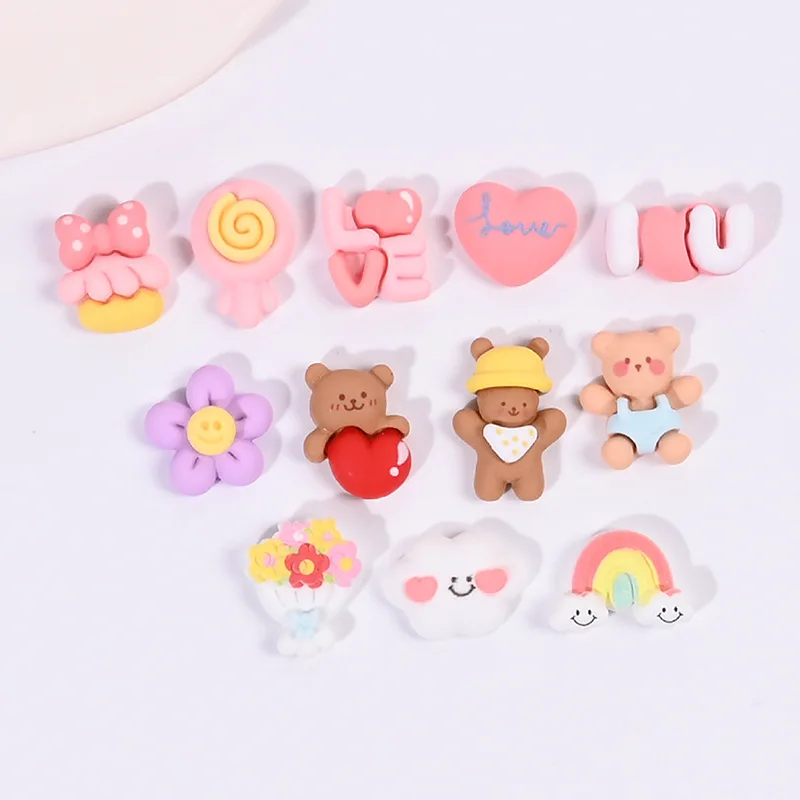 

10pcs Cartoon Kawaii Resin Bear Candy Rainbow Miniature Cabochon Embellishments Flatback Charm Scrapbook Diy Jewelry Phone Case
