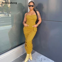 jarlrysberg elegant summer ruched maxi dress women sleeveless backless party sexy robe yellow strapless bodycon for casual dress