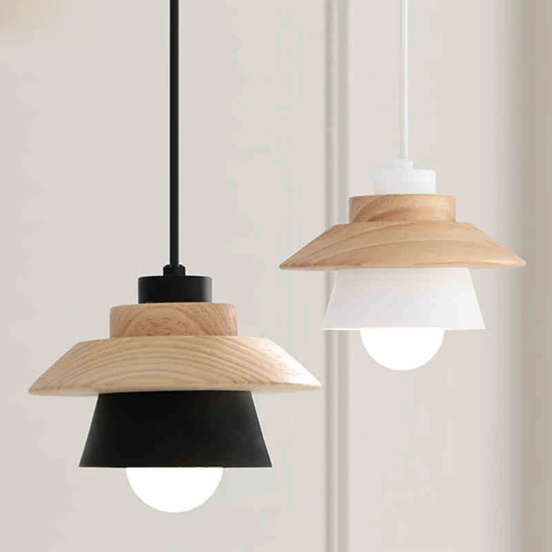 

Nordic Decor Pendant Lights Suspension Luminaire, E27 Aluminum Wood Pendant Lamp Modern Light Fixtures Black White