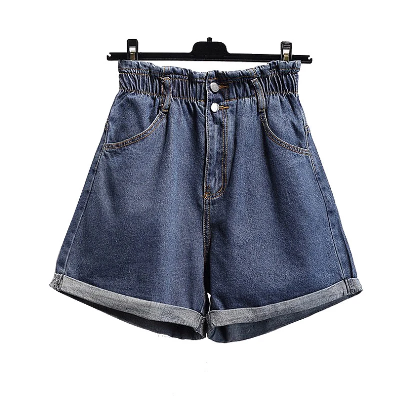 

Oversized denim shorts female summer fat sister 200 pounds five-point pants high waist loose thin A word wide leg hot pants 4XL