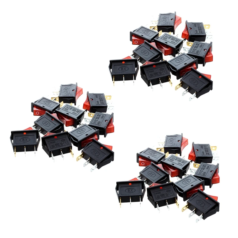 

30 Pcs 3 Pin SPST Red Neon Light On/Off Rocker Switch AC 250V/10A 125V/15A