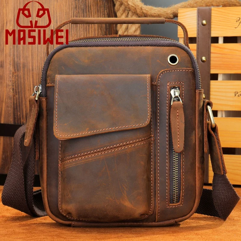 

Crazy Horse Leather Men's Shoulder Bag Vintage Crossbody Bag Genuine Leather Men's Shoulder Messenger Bag Men's Wholesale Man Ba