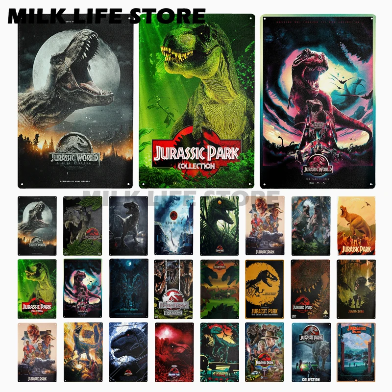 Металлический оловянный постер в стиле ретро с рисунком парка Юрского периода