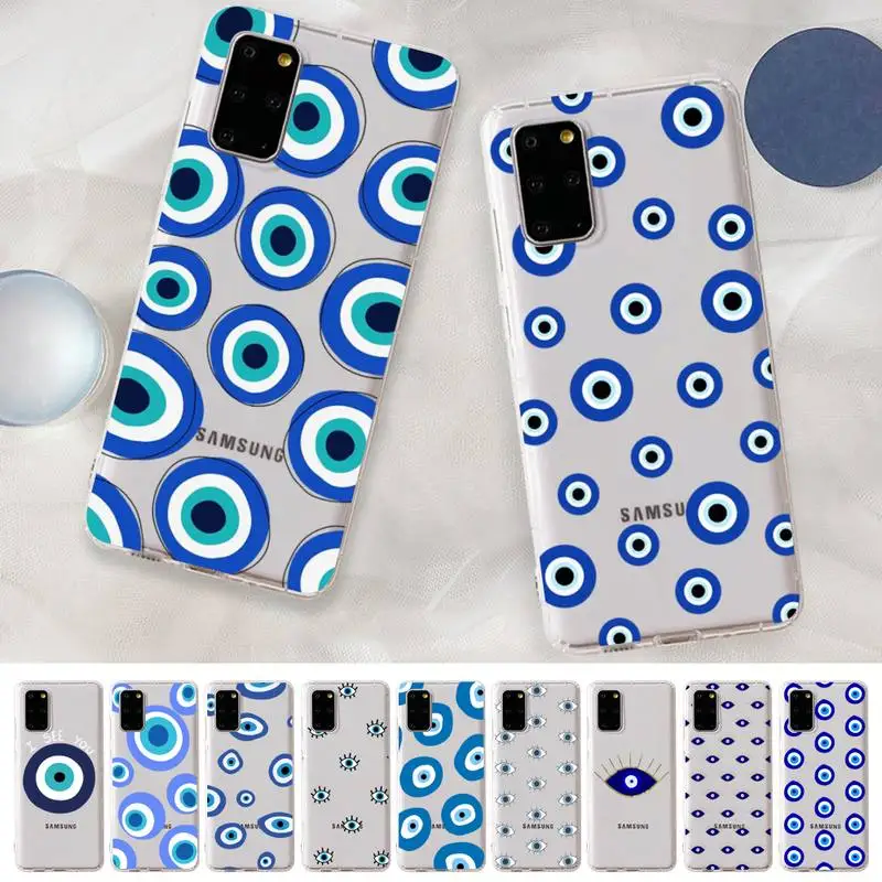 

YNDFCNB Lucky Eye Blue Evil Eye Print Phone Case for Samsung A51 A52 A71 A12 for Redmi 7 9 9A for Huawei Honor8X 10i Clear Case