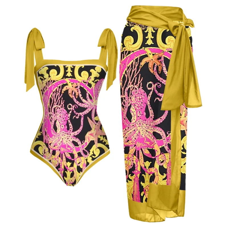 Fashion Octopus Print One-piece Swimsuit Sexy Beach Swimsuit Fashion Strapless Backless Beach Swimsuit Tie Blouse Pre-sale 2023