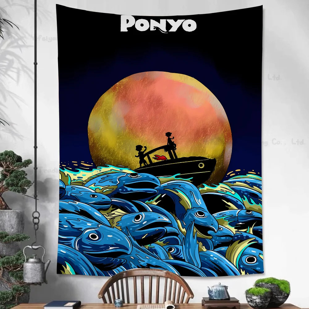 P-Ponyo On Cliff By The Sea Аниме Гобелен Подвесной Таро Хиппи Настенные Коврики Общежитие