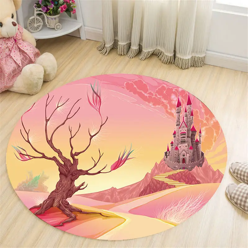 Нескользящий круглый ковер в скандинавском стиле с изображением мультяшной