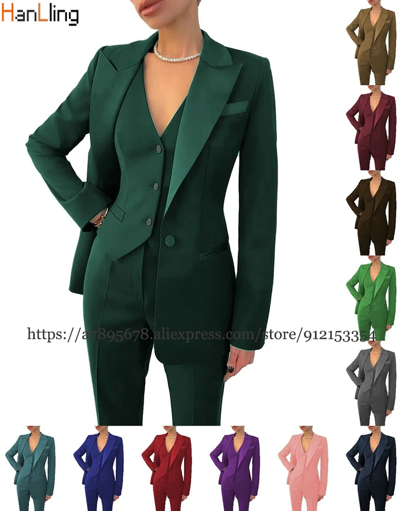 Women's 3-Piece Business Formal Work Wear Office Pants Set Ladies Jacket Casual Blazer+Pants+Vest Женский костюм
