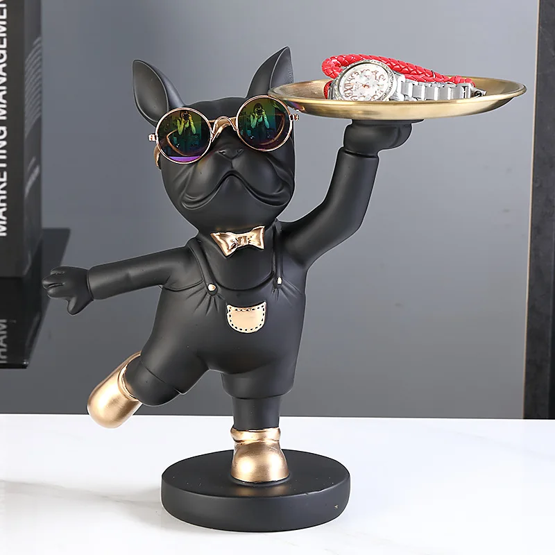 

Танец Французский бульдог Декор Милая Статуя Скульптуры собака с лотком для ключей держатель декор комнаты домашний декоративный орнамент...