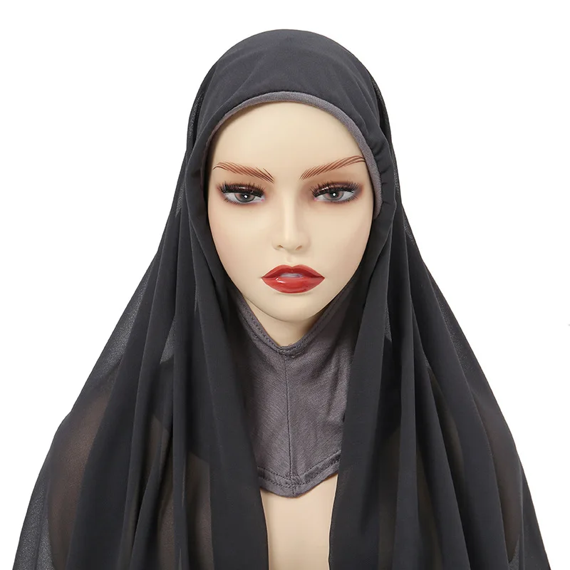 Neck Cover Instant Chiffon Hijab with Undercaps Ready to Wear Hijabs Muslim Full Cover Head Wraps Scarf Jersey Inner Ninja Caps