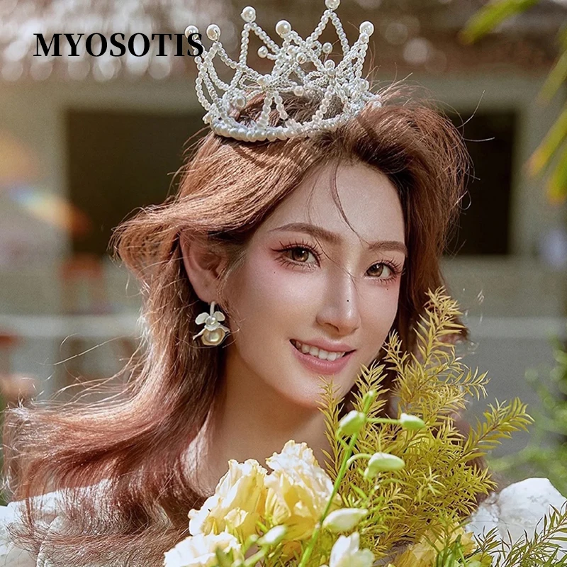 Мини-тиара ручной работы с жемчугом и кристаллами корона свадебная помощь дети