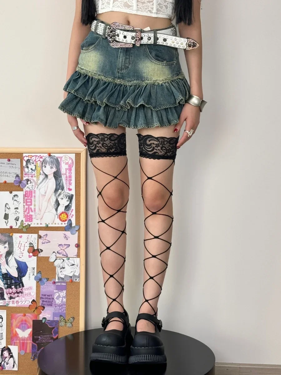 Чулки из полиэстера черный женский кружевной вырез юбка выше колена силиконовые