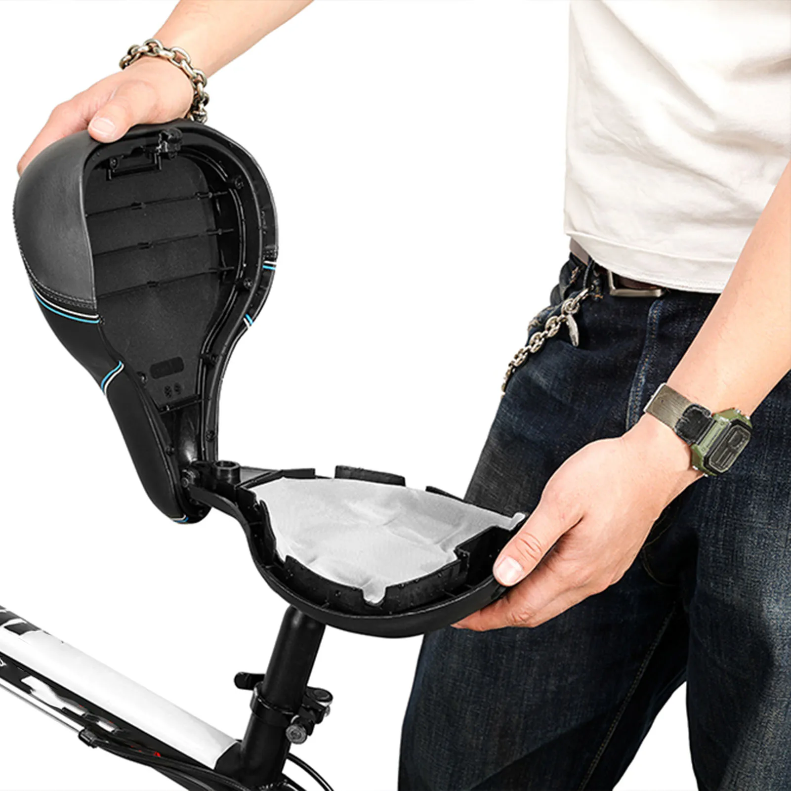 

Comfortable Bike Seat Cushion Mountain Bikes Saddle Shock-Absorbing Spring Strip Thickened Memory Foam Waterproof Replacement