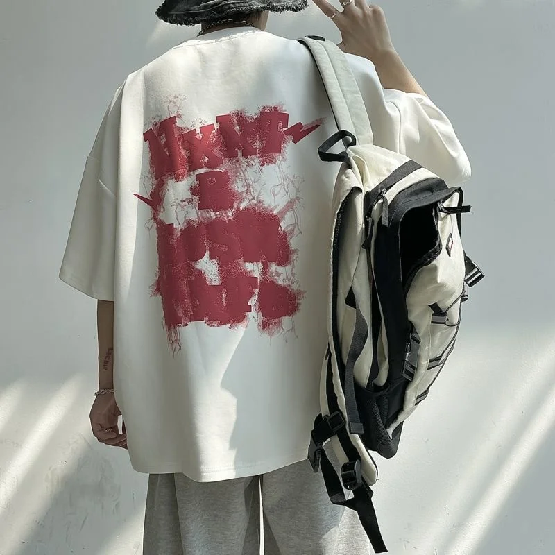 

Foaming Printing Letter Men Tshirt Oversized Hip Hop Brand Top Tees Summer Casual Unisex Clothing Male Streetwear
