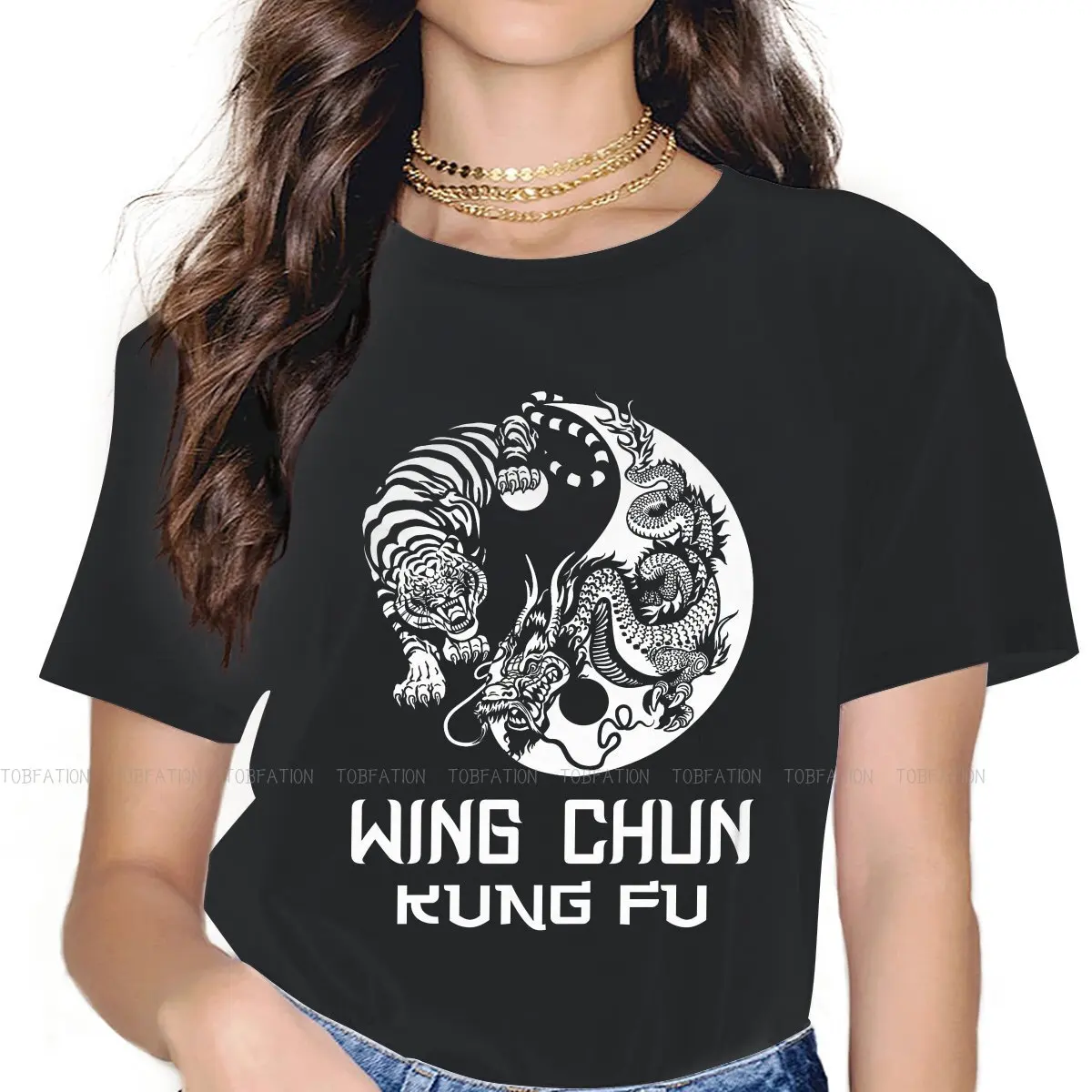 

Kung Fu Girls T Shirt Tiger Dragon Female Tops Graphic Kawaii Tees Ladies 5XL Oversized Tshirt