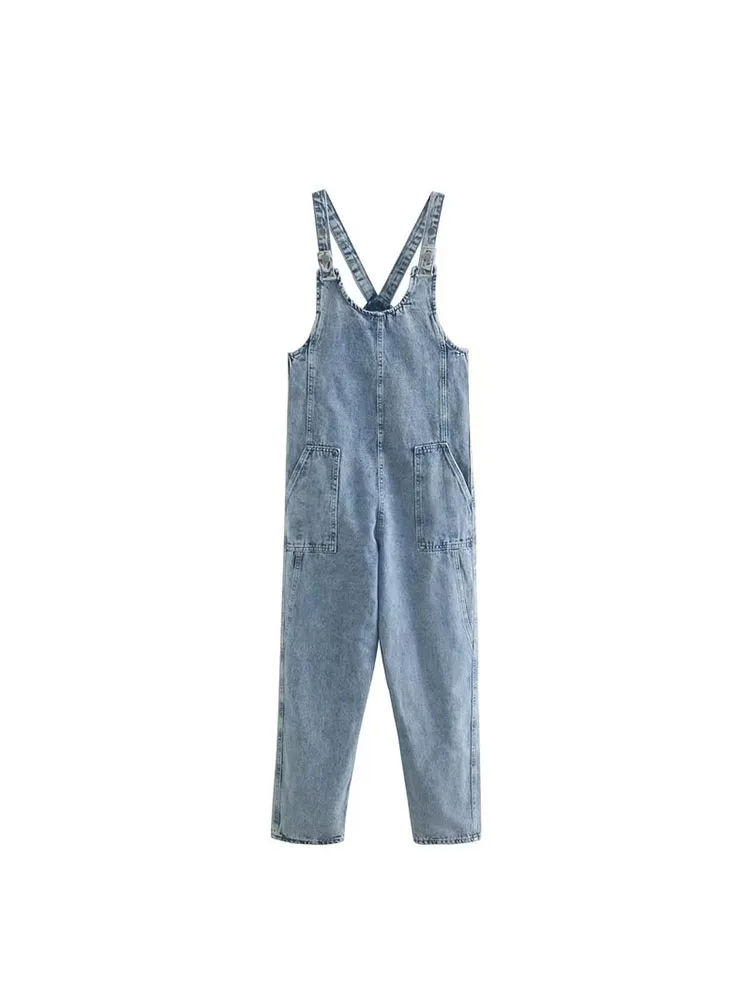 

BSK&ZA&TRF Women 2023 New Chic Fashion Pocket decoration Strap cowboy Jumpsuit Vintage sleeveless Female Playsuits Mujer 0440605