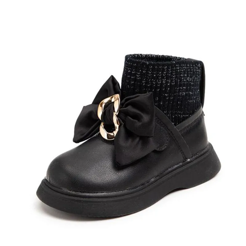 

The New Cute Bow Knot Children's Plush Cotton Boots In Winter Korean Version of Fashionable Girls' Warm Soft Soled Leather Boots
