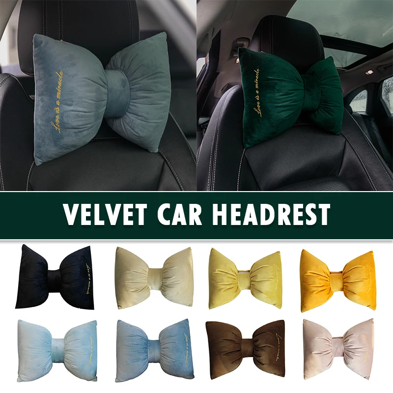 

Soft Velvet Bow Car Headrest Neck Pillow Waist Plush Sofa Throw Pillow Cushion Office Waist Pillow Detachable Washable Pillows