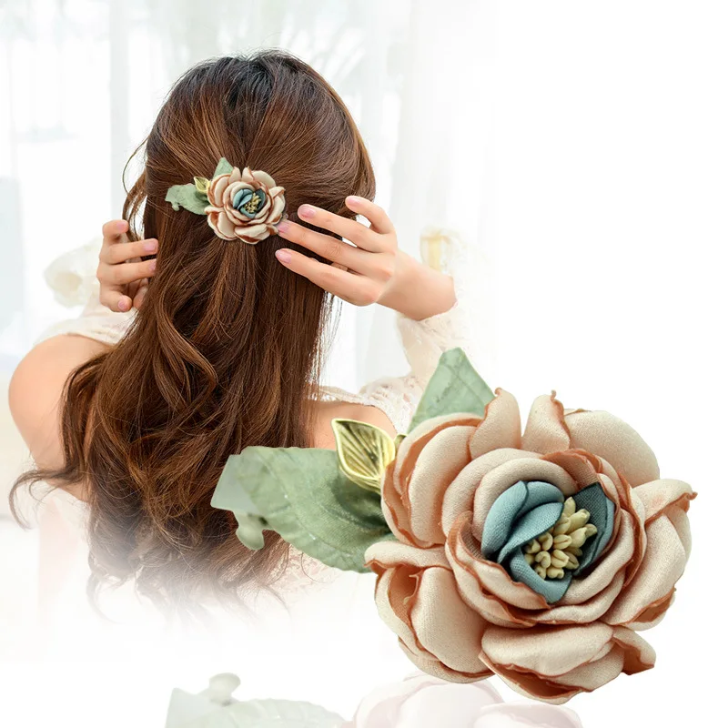 

i-Remiel Fashion Korean Hairpin Ladies White Cloth Art Fabric Flower Hair Clips Elegant Women Wedding Bridal Hair Accessories