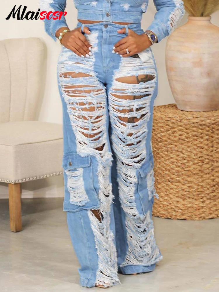 Mlaiscsr темно-синие мешковатые прямые джинсы с рваными дырками женские свободные