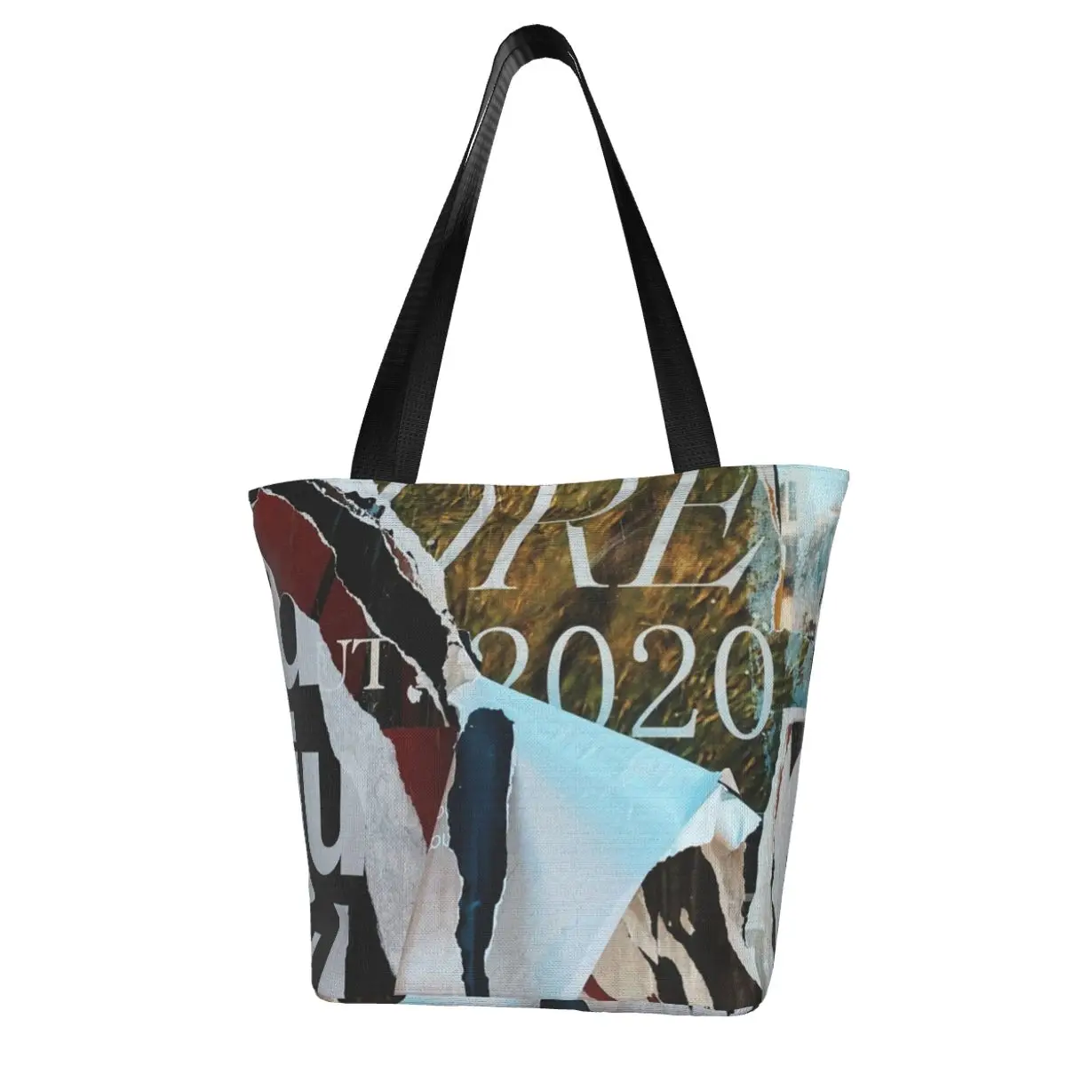 

Vintage Newspaper Shopping Bag Collage Paper Cuttings Outdoor Student Handbag Bulk Retro Polyester Bags