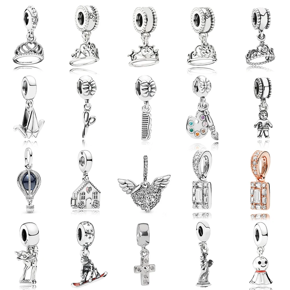 

Pan S925 Sterling Silver Tassel Cross Butterfly Heart Crown Ski Hot Air Balloon Style String Versatile Hanger DIY