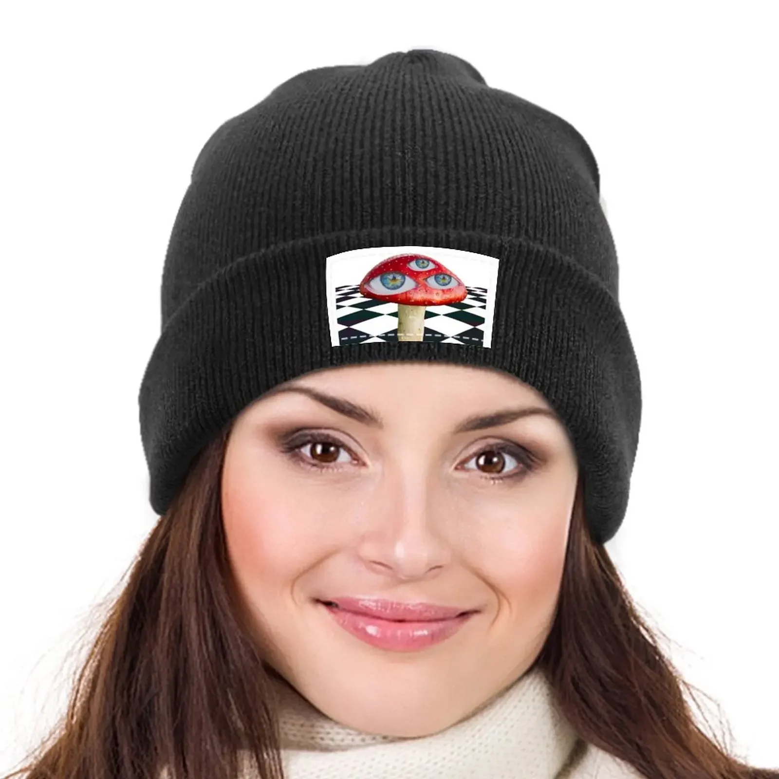 Dreamcore Weirdcore Aesthetics Mushroom Eyes Checker Floor V2 Вязаная шапка с термозащитным козырьком Snap Back