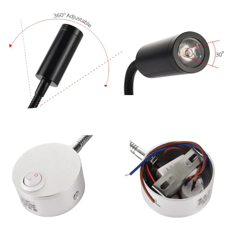 Настенный светильник для чтения 3W LED с гибкой штангой, черный, белый, серебристый, золотой, для кабинета, прикроватный, ночник (art.: 3920cdb32bf7e) - 3920cdb32bf7e