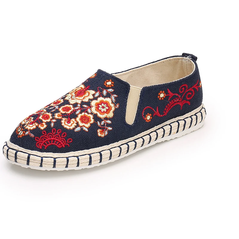 Women Floral Embroid Loafers Espadrilles Handmade Flat Slip On Shoes Breathable Comfortable Flat Espadrilles Mujer Sapatos
