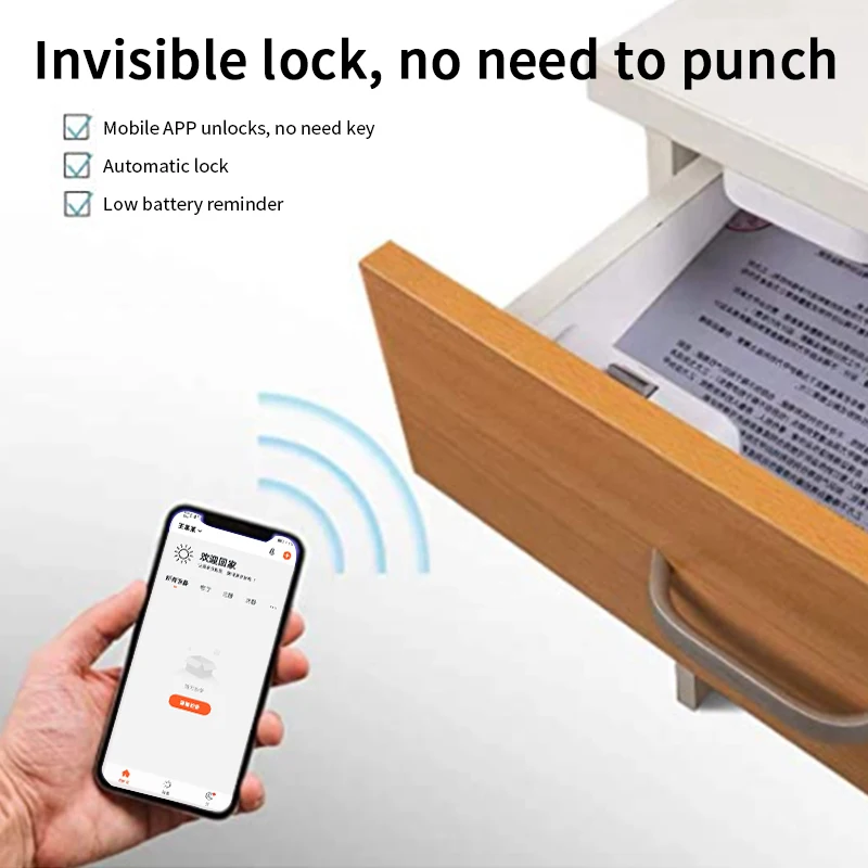 

Tuya APP Remote Control Cabinet Drawer Lock Smart Home Invisible Keyless Electrics Wifi Security Phone Control Locks
