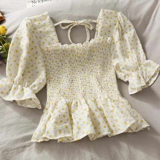 

Женская шифоновая блузка с коротким рукавом и цветочным принтом