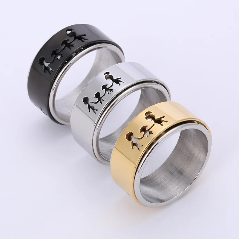 

Titanium Steel Jewelry Laser Cutting Family Hand In Hand Stainless Steel Family Ring