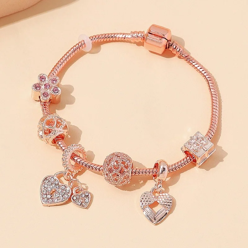 

Luxury Bracelet Jewelry Temperament Flower Hollow Lantern Bead Peach Heart Bracelet Bangles for Women