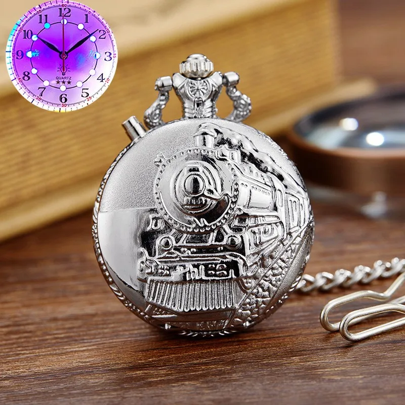 Luminous Flip Style Retro Locomotive Digital Literal Pocket Watch For The Elderly, Friends, And Loved Ones