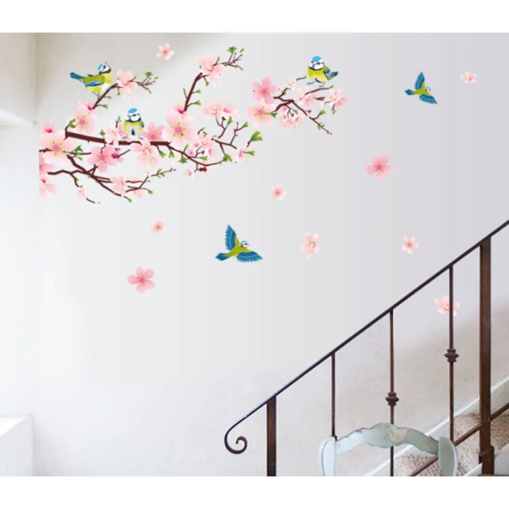 

Romantic Peach Blossom Wall Sticker Bedroom Living Room TV Background Decoration Removable Room Decal Home Decorpopular Stickers