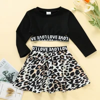 2022 ins spring and autumn new girls clothing round neck t shirt long sleeved leopard print short skirt fashion two piece suit