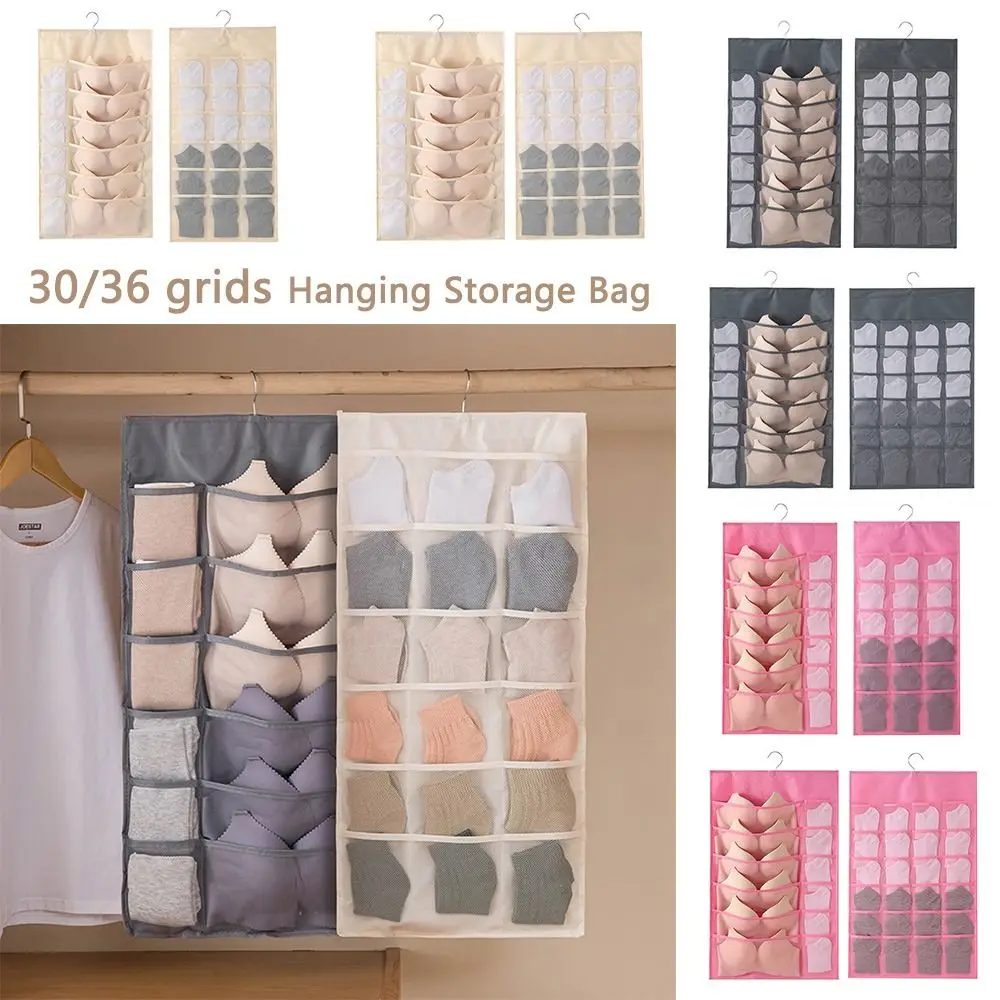 

New Bras Socks Practical Double-Sided Organizer Underwear Storage Pouch Rotating Metal Hangers Hanging Storage Bag
