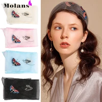molans ladies chiffon butterfly embroidery silk scarf spring mesh headband bridal wedding headwear hairband hair accessories