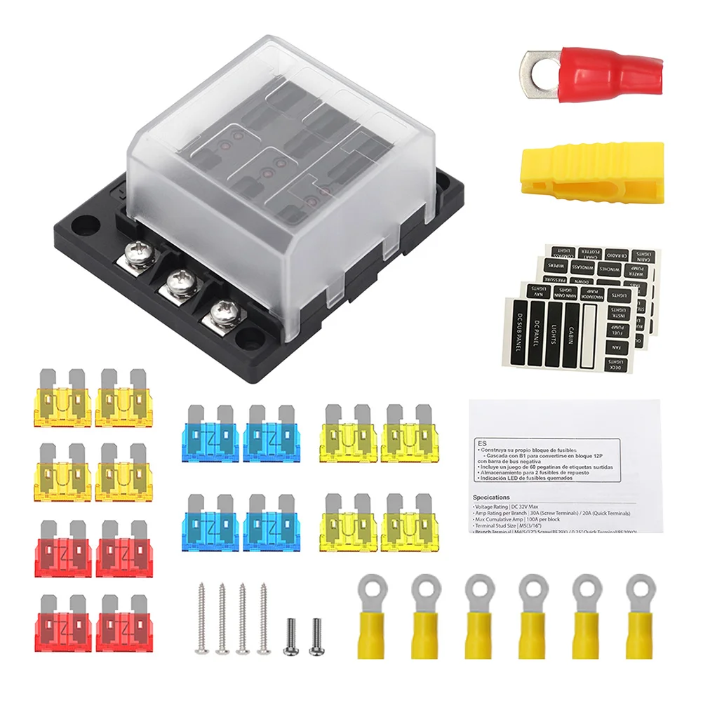 

1 Set Useful 6-way Fuse Box Terminal Distribution Block for Marine RV Truck