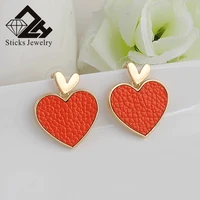 new fashion heart drop earrings womens geometric leather alloy earrings korean gold love bijoux jewelry gifts