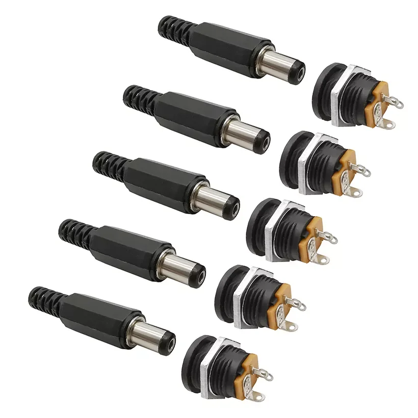 

NEW IN 10Pcs (5Pair) 12V 3A 5.5x2.1mm DC Power Male Plugs Connector DC Power Socket Female Jack Screw Nut Panel Mount Adapter 5.