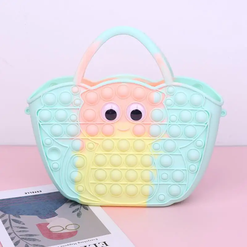 

Игрушка-антистресс Pop It, пузырьковая игрушка, мультяшный Кошелек для монет, кошелек, женская сумочка из силикагеля, простая сумка через плеч...