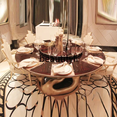 Постмодернистский круглый стол обеденный из черного сандалового дерева